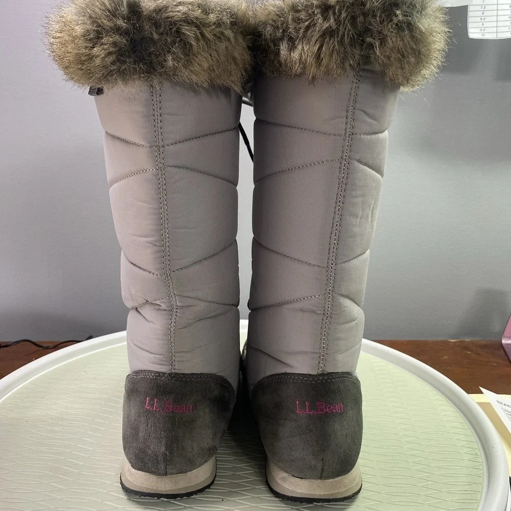 L L Bean Carrabassett Snow Boots Tall Women Sz‎ 6M Gray Fur Top